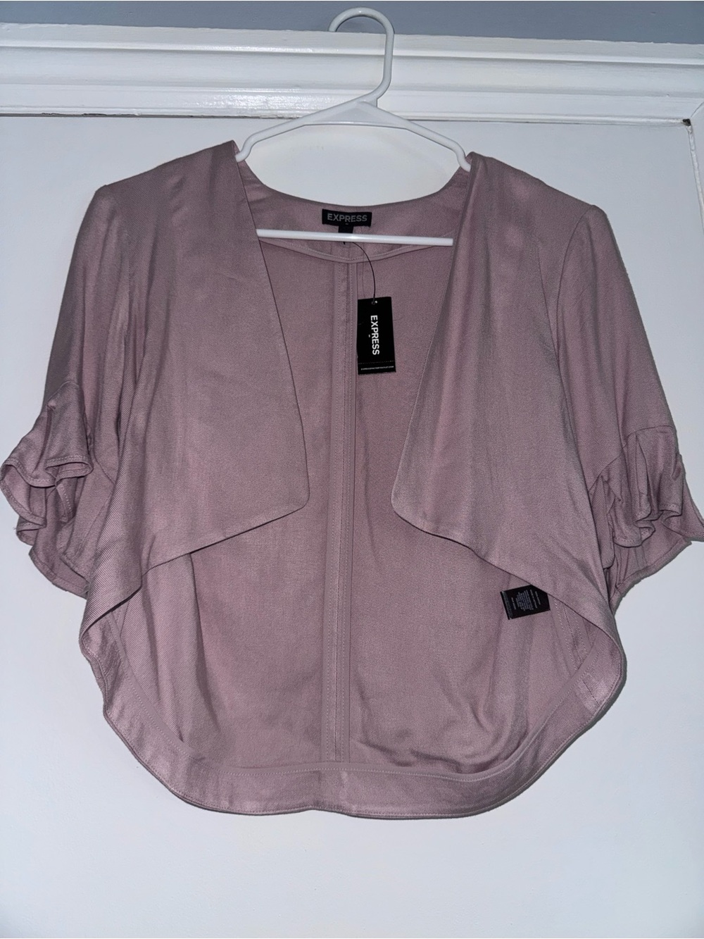 Express Mauve Open-Front Ruffle Sleeve Cropped - Picture 2 of 3